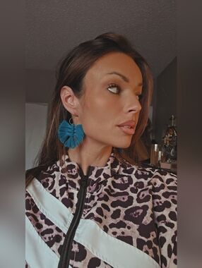 Boho Teal Macrame Feather Earrings | Handmade Statement Fringe Dangles